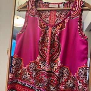 CHİCO’S Size 0 Pink Satin Printed Sleeveless Top – Like New Condition